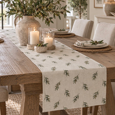 Sophie Allport linen olive print table runner 35x280cm