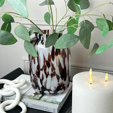 Mottled glass white brown glass vase hurricane
