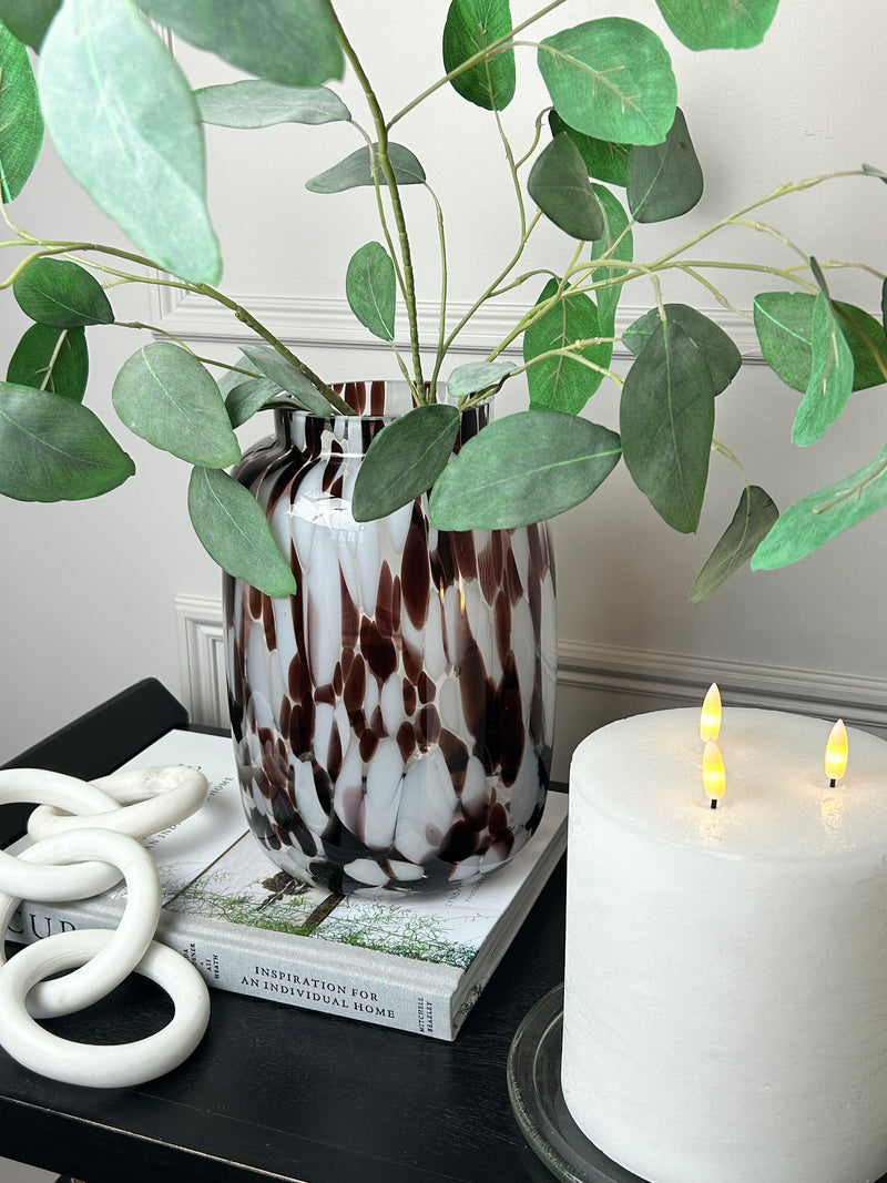 Mottled glass white brown glass vase hurricane