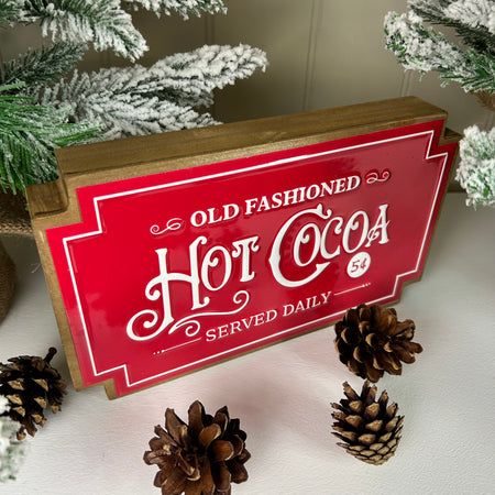 Traditional wood and metal hot chocolate sign
