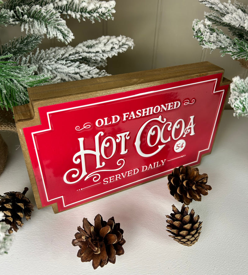 Traditional wood and metal hot chocolate sign