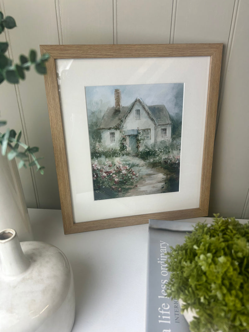 Country cottage framed glazed mounted wall art picture 2 styles
