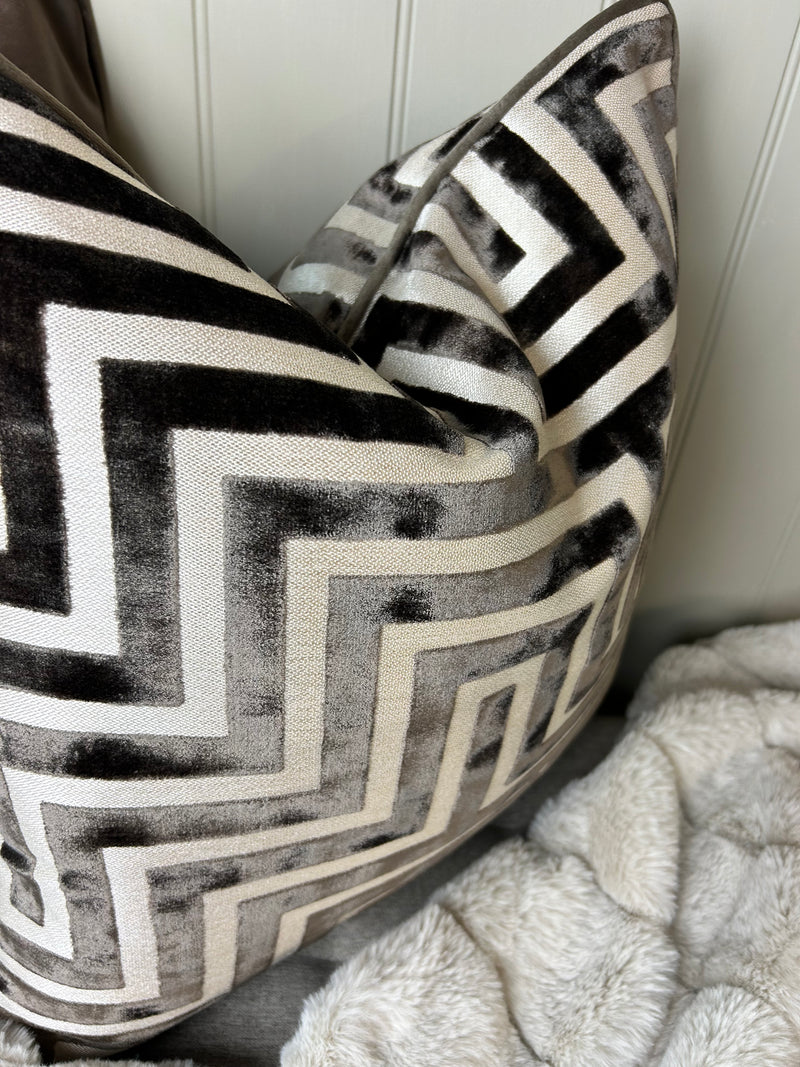 Back in stock soon Paul Moneypenny Chocolate Geo Patterned print Amazing luxury Cushion 43cm