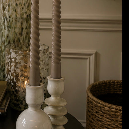 Glazed Ceramic Candle Holder with Textured Detail, 2 Styles