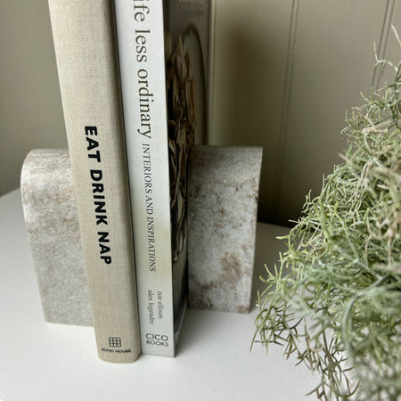 Solid marble brown beige taupe pair of bookends