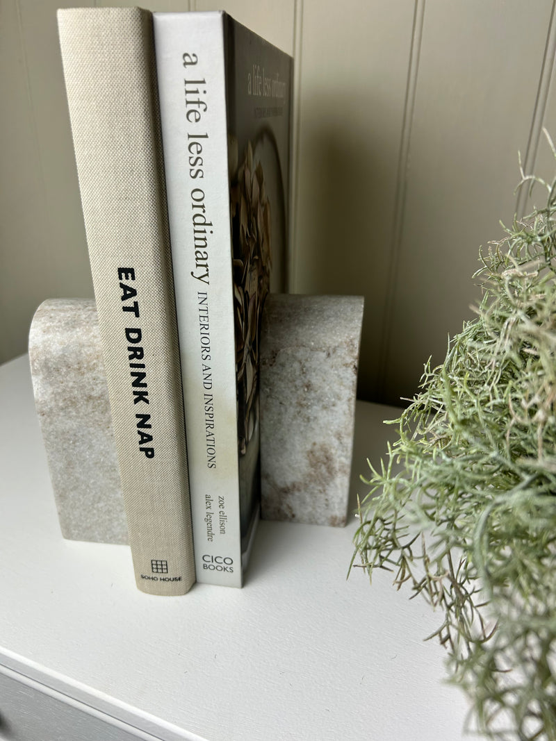 Solid marble brown beige taupe pair of bookends