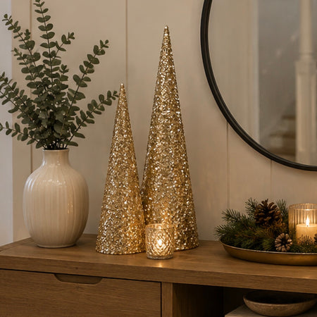 Luxury tall sequin gold cone tree 2 sizes