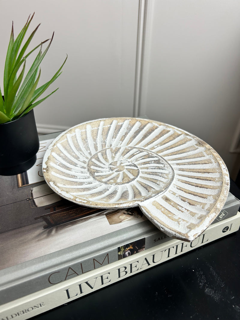 White Washed Wooden Shell Dish