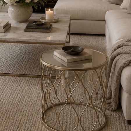 Champagne silver gold lattice mirrored side table 2 sizes