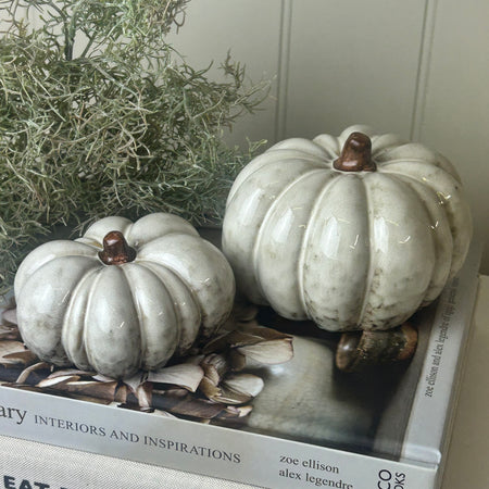 Rustic off white ceramic autumn Halloween pumpkins 2 sizes
