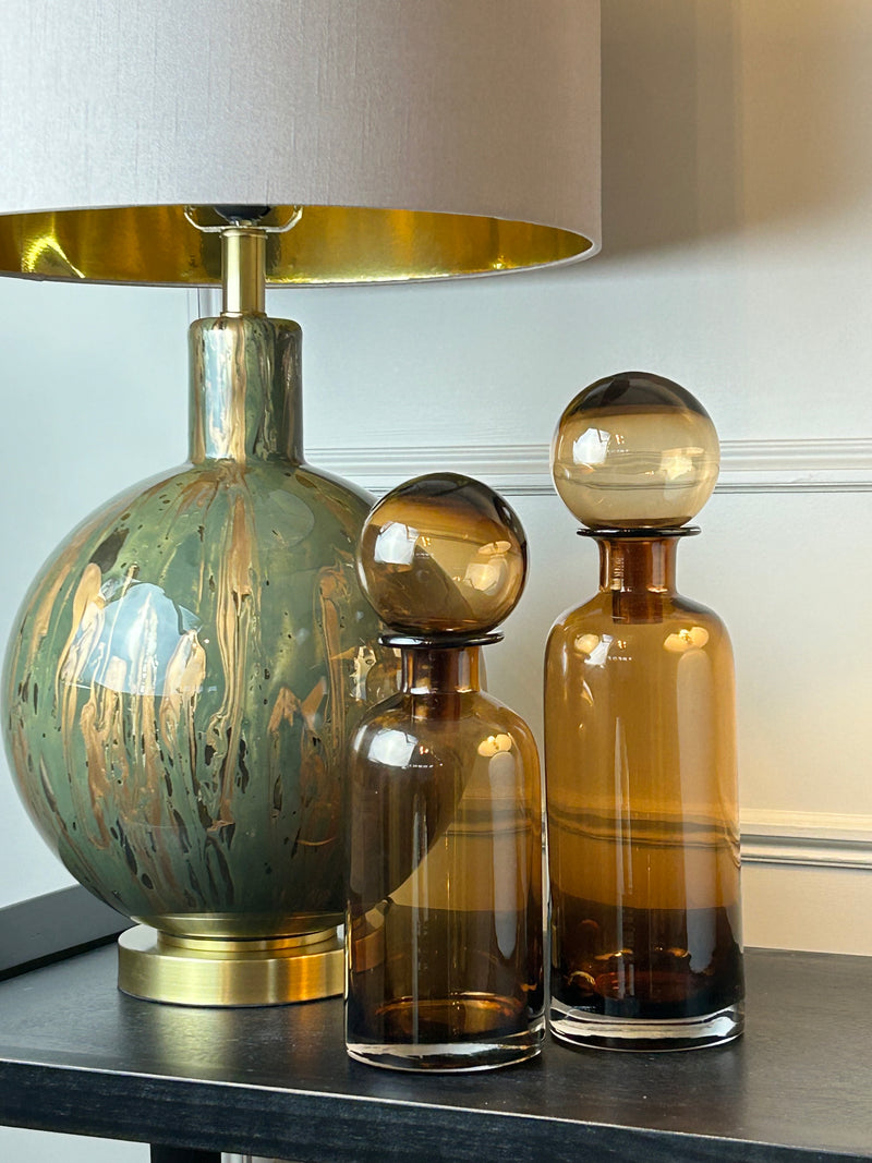 Amber glass ball top bottle