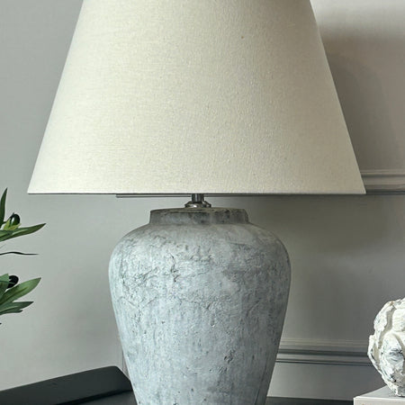Darcy stone rustic lamp with linen shade