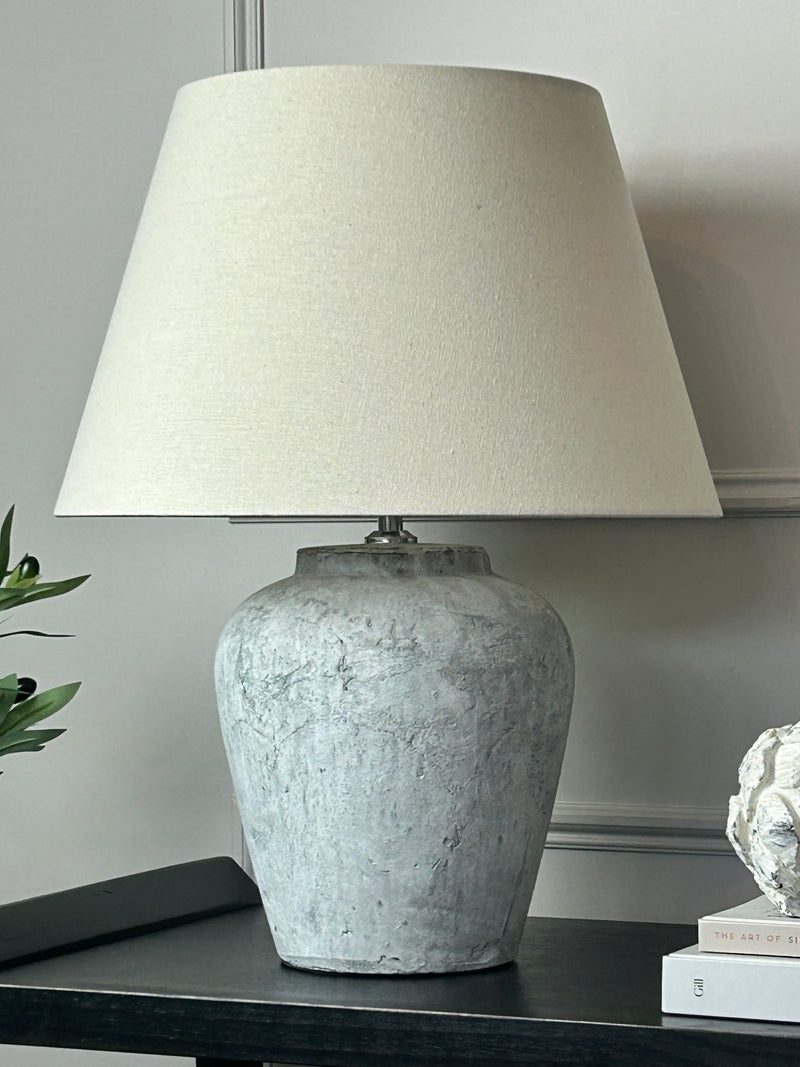 Darcy stone rustic lamp with linen shade