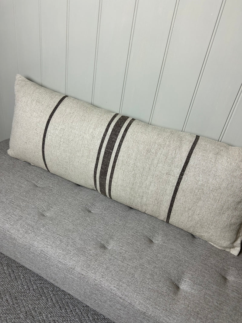 Long brown stripe linen cushion 30x80