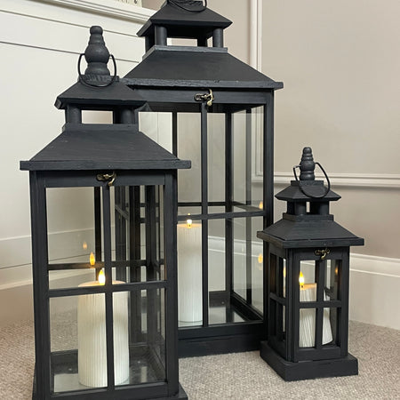 Black wooden lantern 3 sizes available