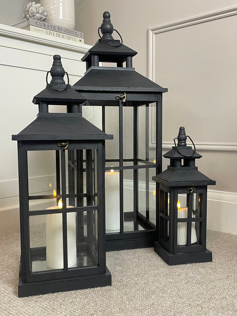 Black wooden lantern 3 sizes available