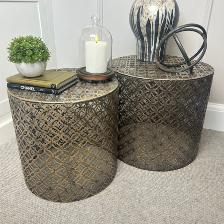 Gold metal brass cut out round side table 2 sizes