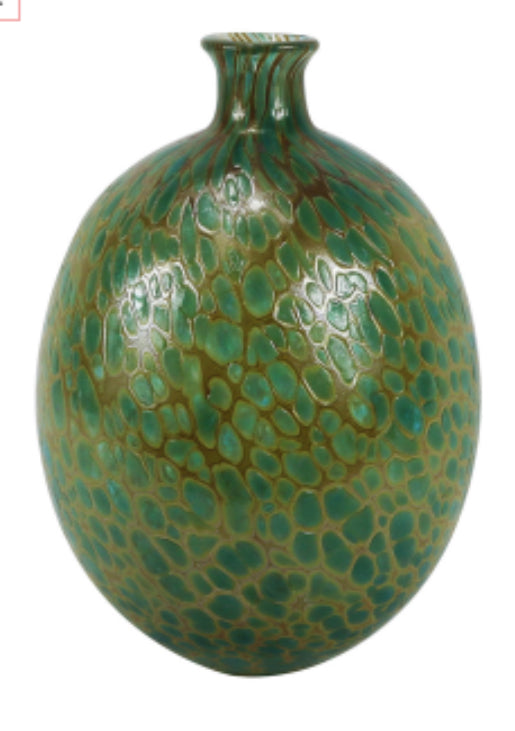 Chunky green brown blown glass vase printed 2 sizes