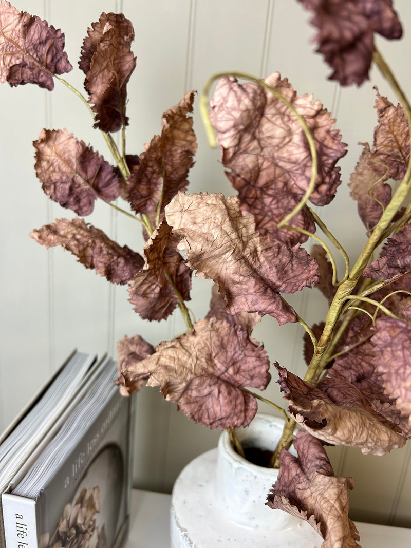 Mocha mauve Ruffle Twisted contorted Dried Touch Fall Branch 77cm
