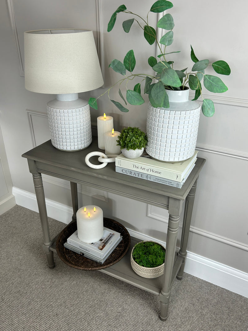 Stone grid print chunky white vase