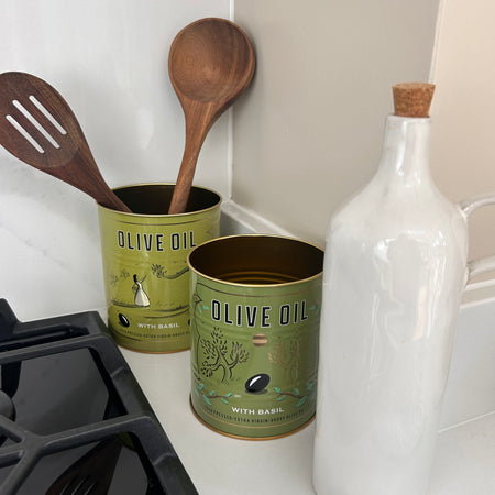 Retro Design utensils jar tin Olive Oil Cans, 2 sizes