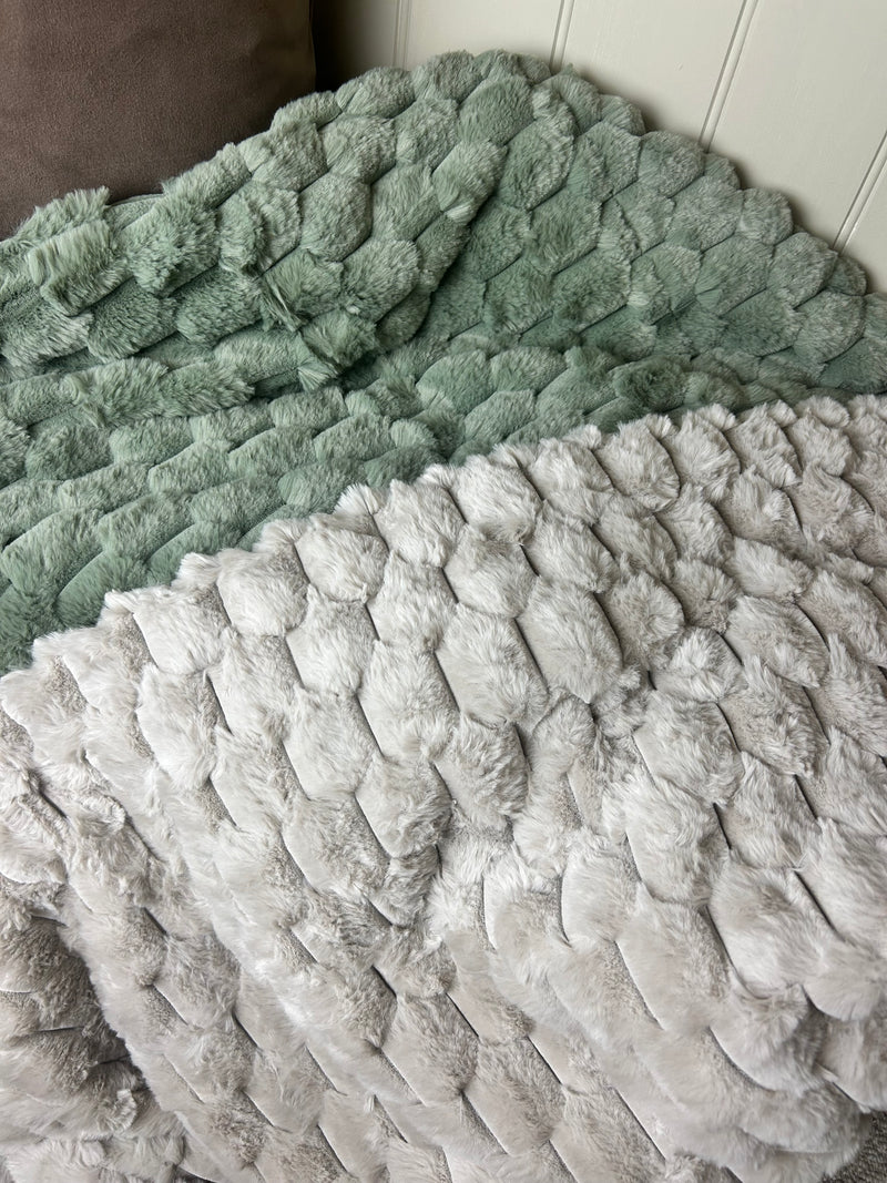 Paul Moneypenny Koochikoo Textured Faux Fur Throws 130x170cm 2 colours green taupe brown