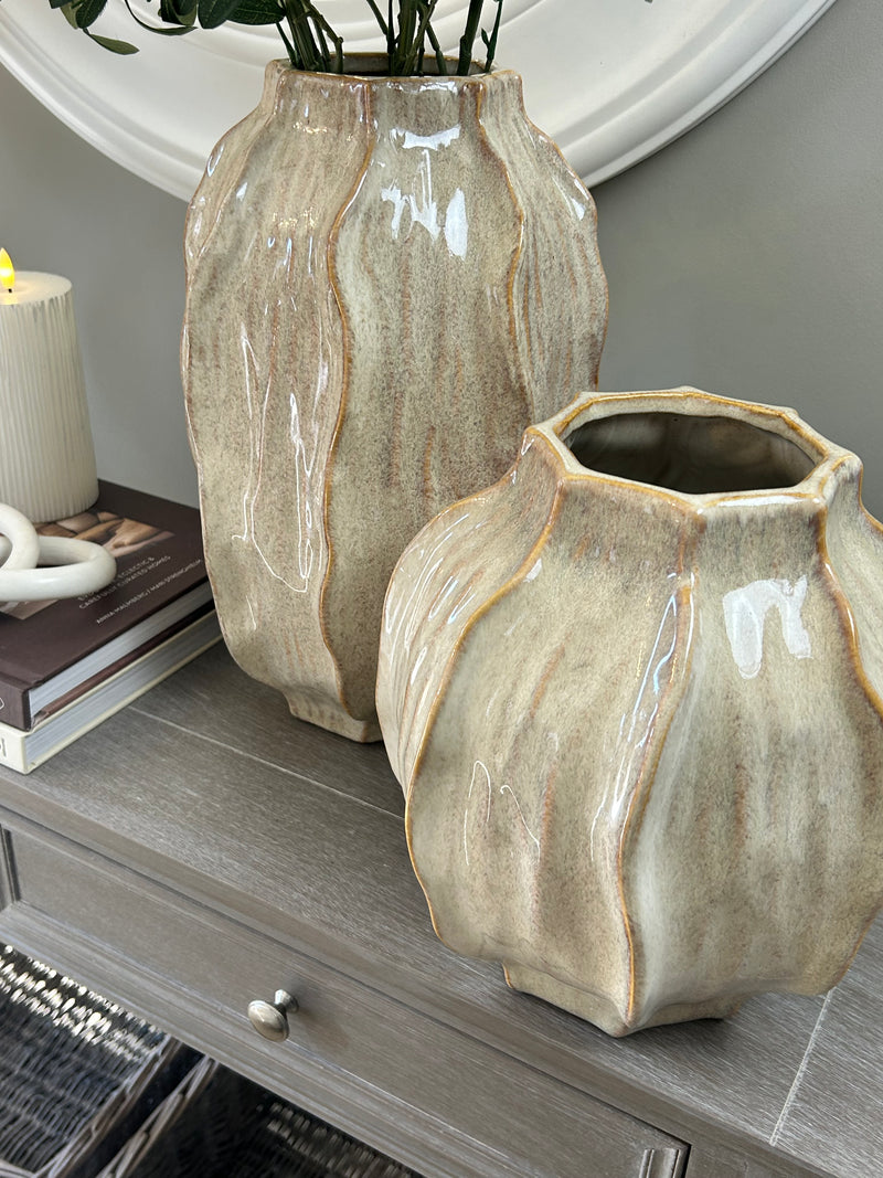 Seed pod textured ceramic vase brown beige neutral 2 sizes