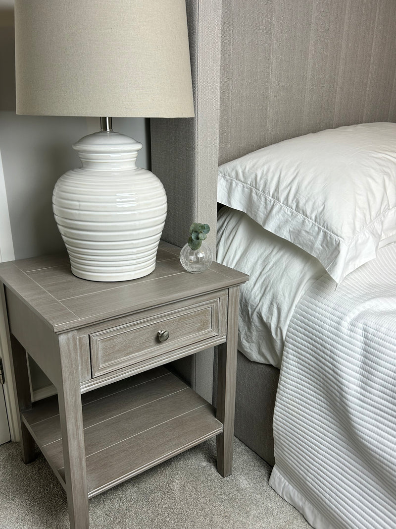 Serene washed wood one drawer side table bedside