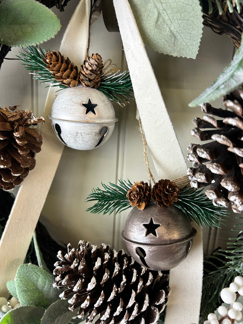 Set of Two Rustic Metal Bells white Pewter