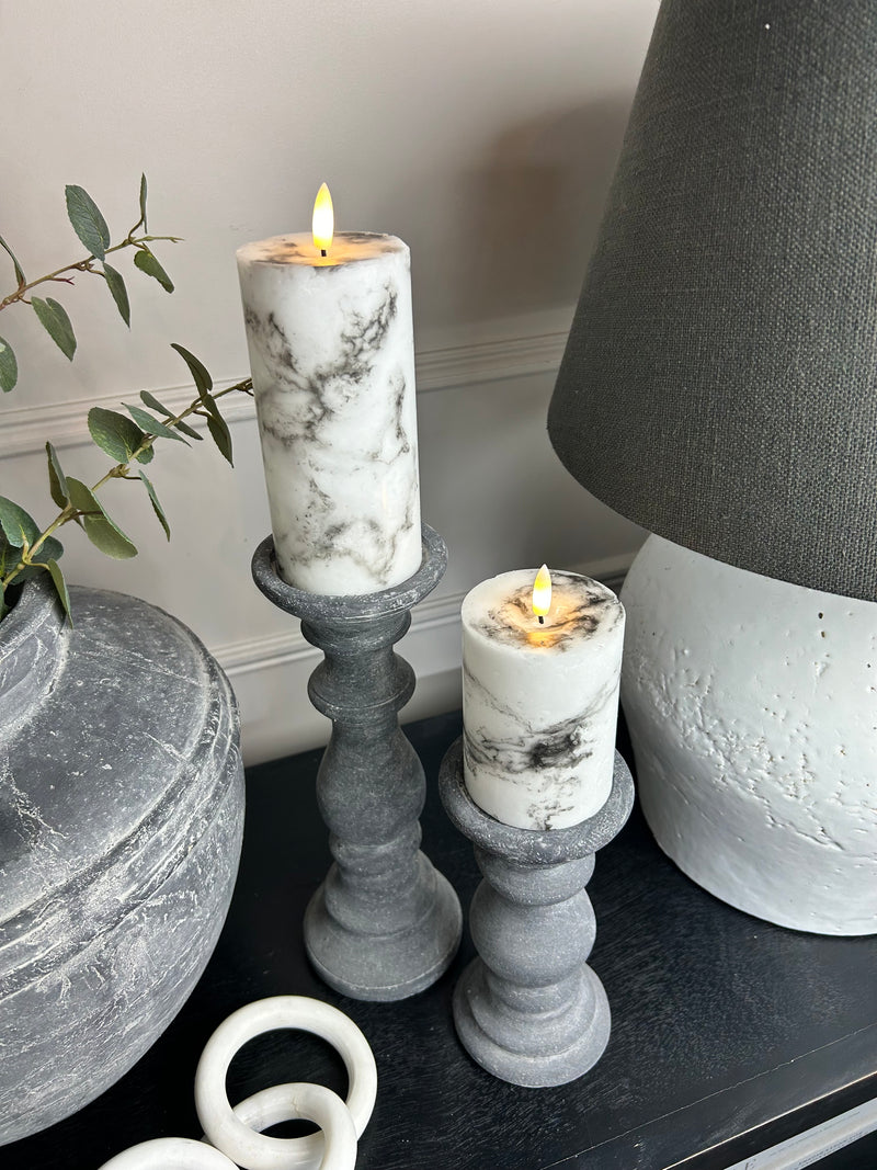 Stone look washed black candle stick 2 sizes