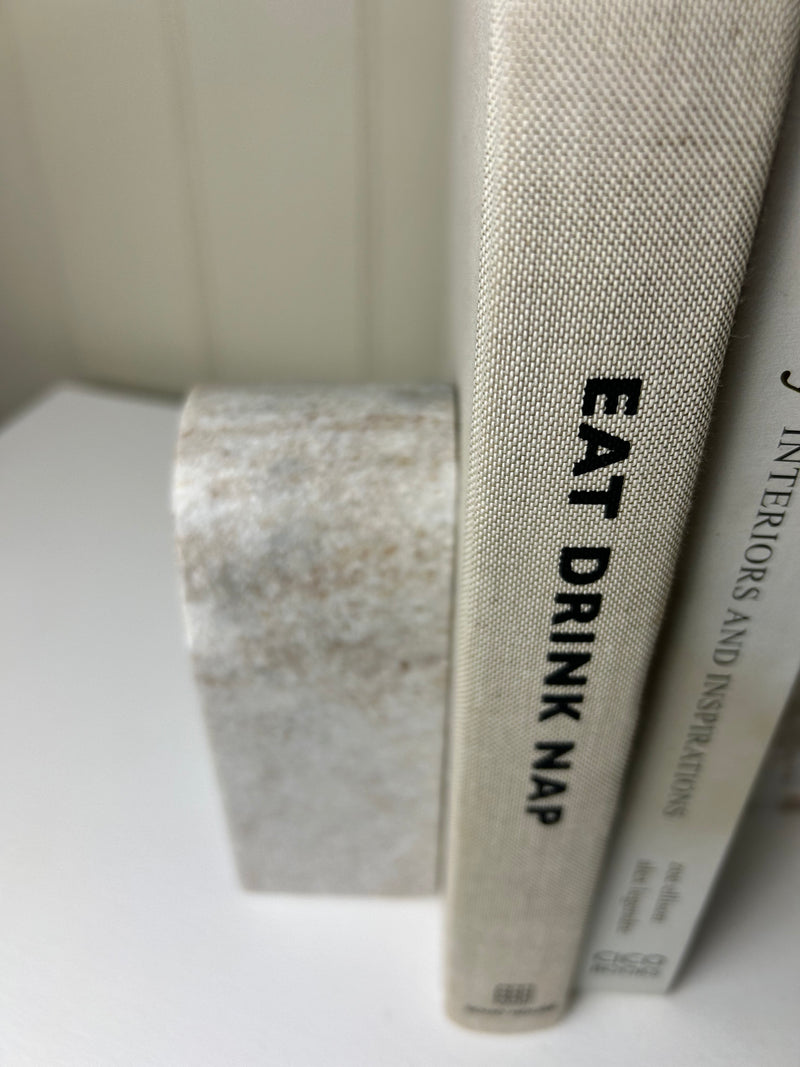 Solid marble brown beige taupe pair of bookends