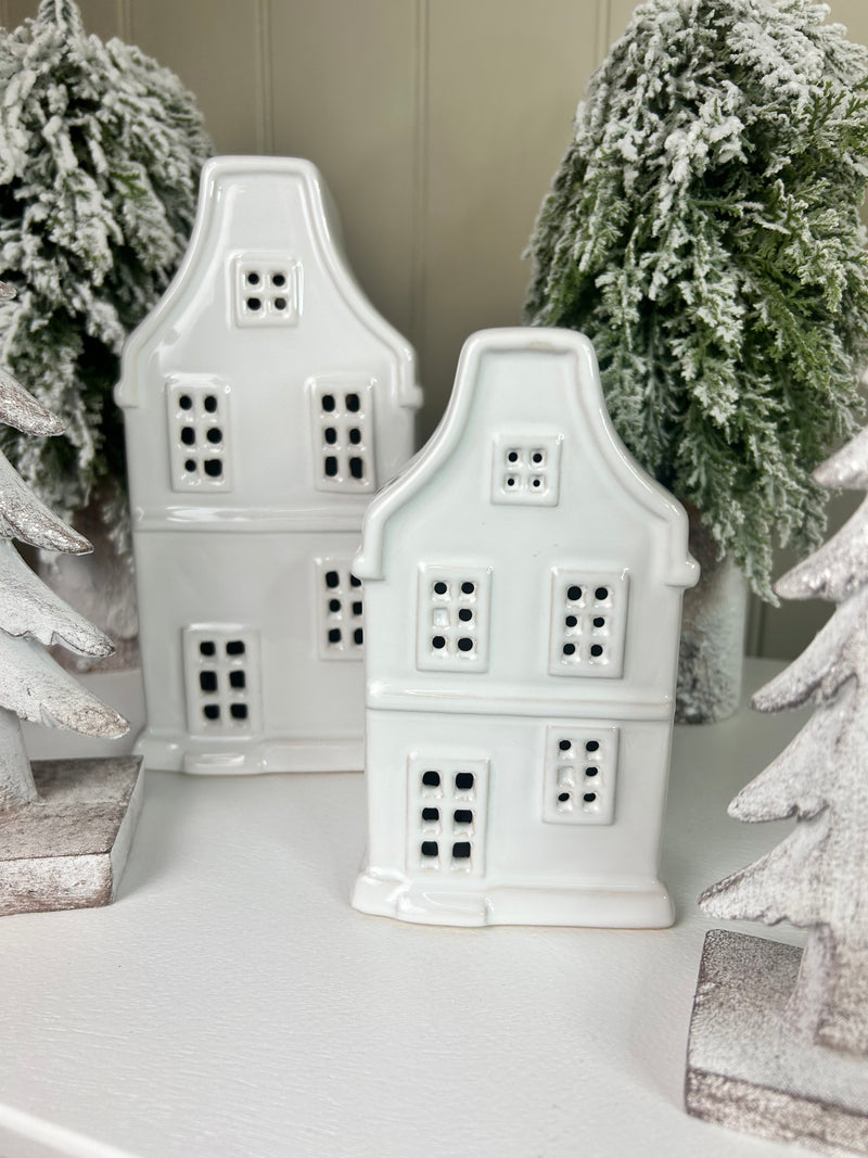 LED lit ceramic house with tree detail 2 sizes