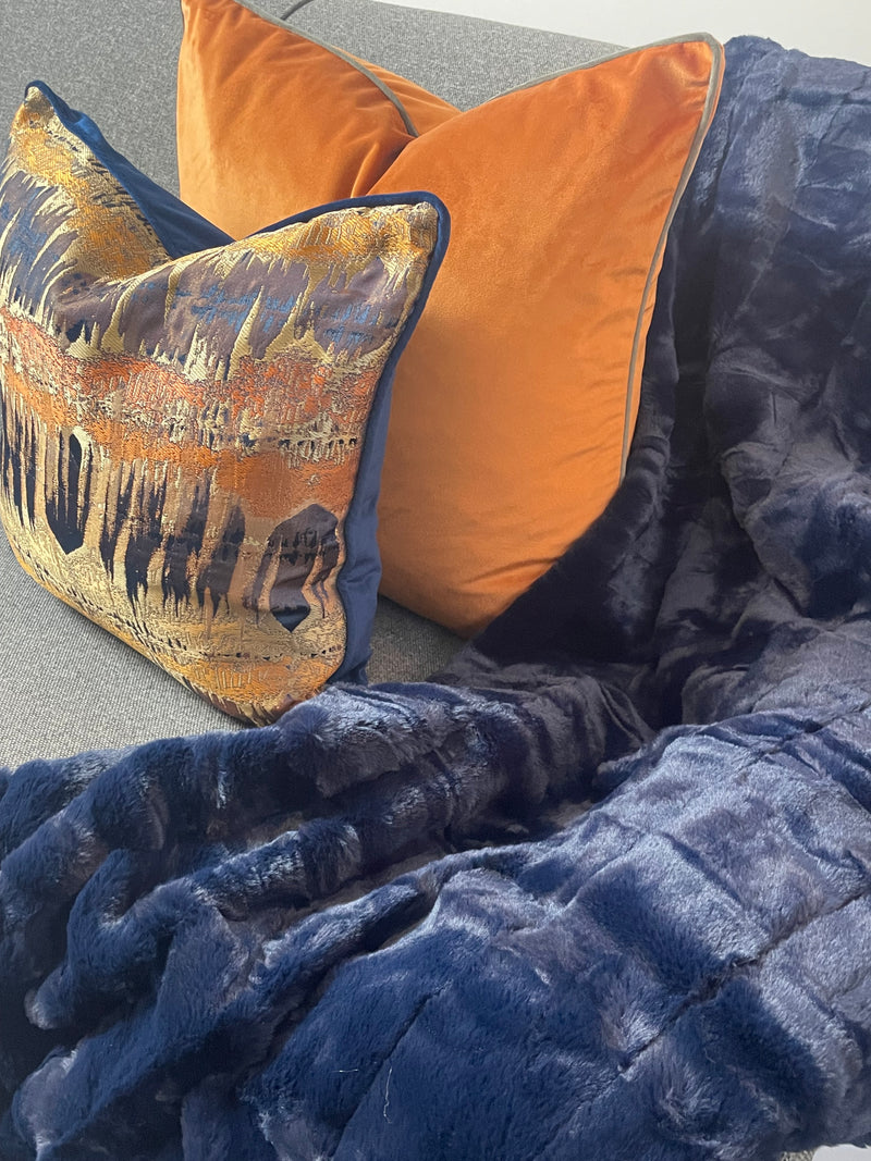 Navy ribbed faux fur Empress throw