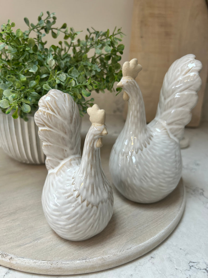 Neutral Two Tone Ceramic chicken Hen Ornaments