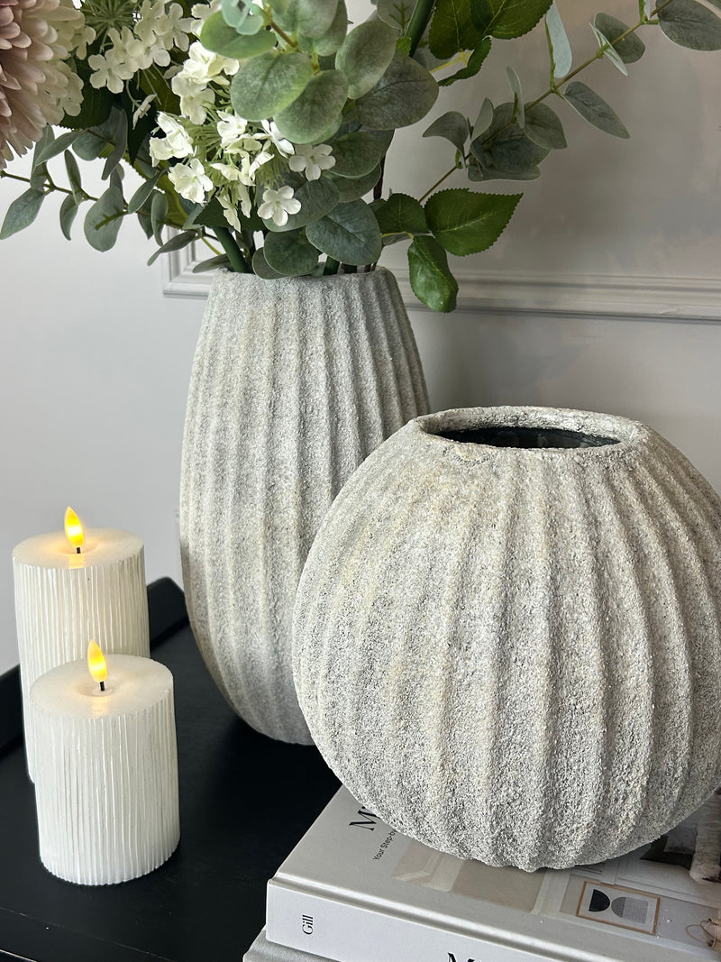Stone ribbed vase rustic 2 sizes