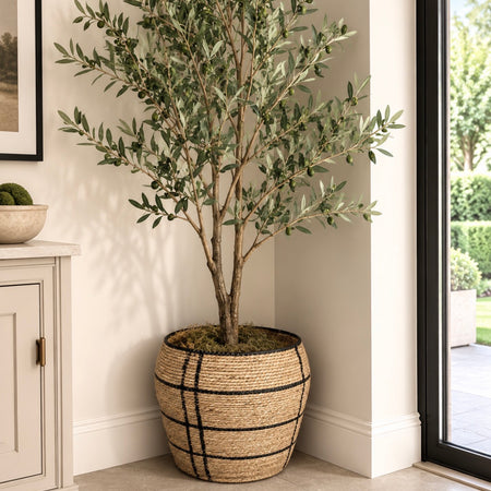 Plaid sea grass lined stripe grid basket