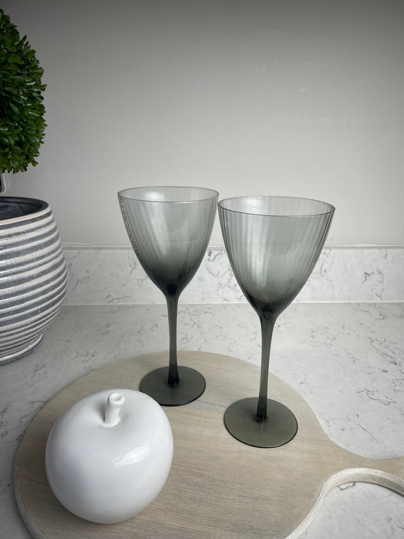 Set of 4 Smoked glass ribbed Berkeley Wine Glasses