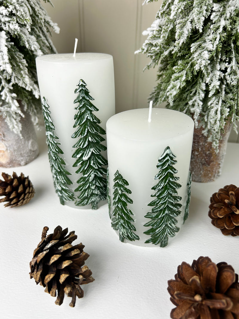 Christmas Tree Design White Wax Candle, 2 sizes
