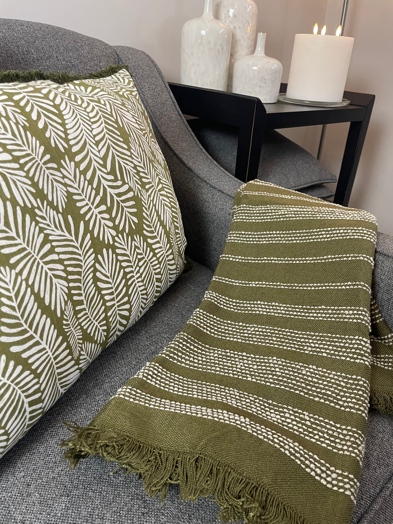 Jour woven throw olive green