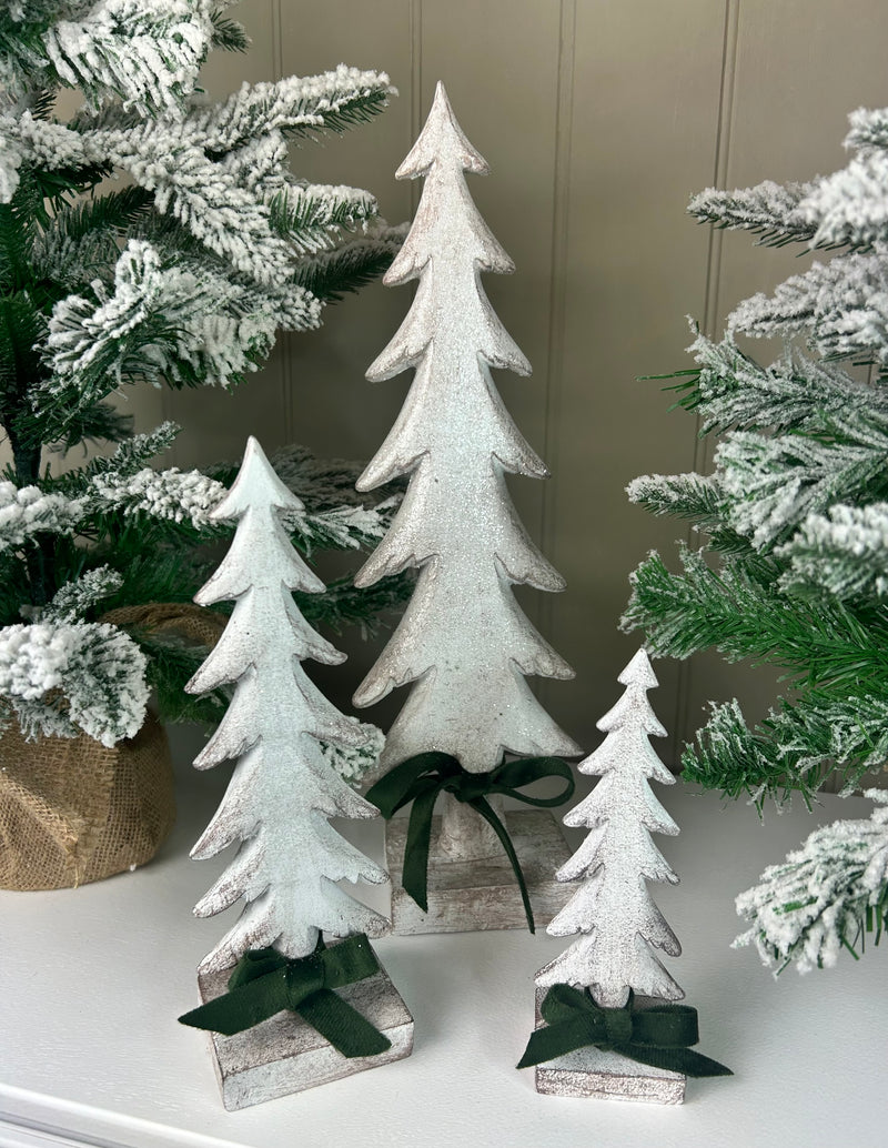Snowy White Wash Standing Christmas trees, 3 Sizes