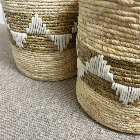 Ecru Aztec Straight Sided Weaved Baskets, 2 Sizes