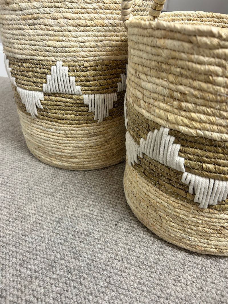 Ecru Aztec Straight Sided Weaved Baskets, 2 Sizes