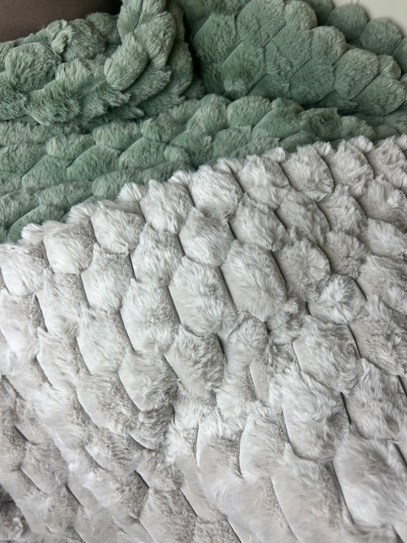 Paul Moneypenny Koochikoo Textured Faux Fur Throws 130x170cm 2 colours green taupe brown