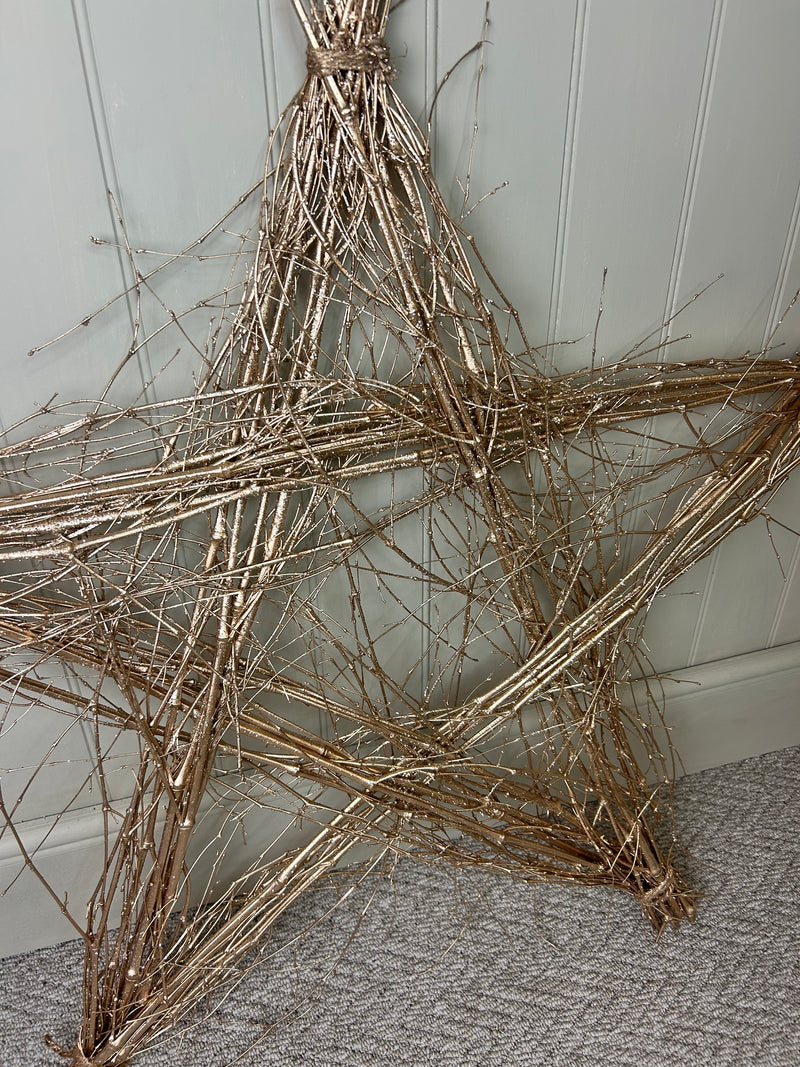 Extra large Champagne gold twig rustic wicker Bamboo Star