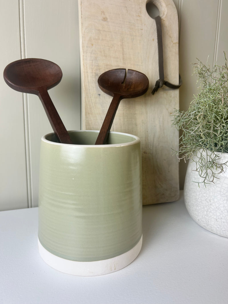 Ceramic clay two tone coxwell utensils holder