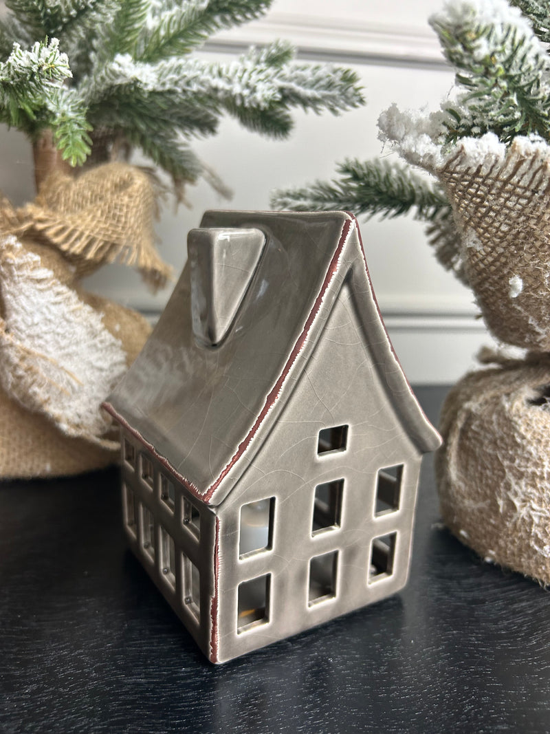 Grey ceramic crackle glaze house