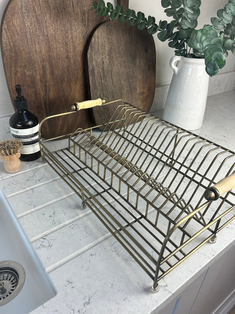 Antique brass Brompton dish plate rack