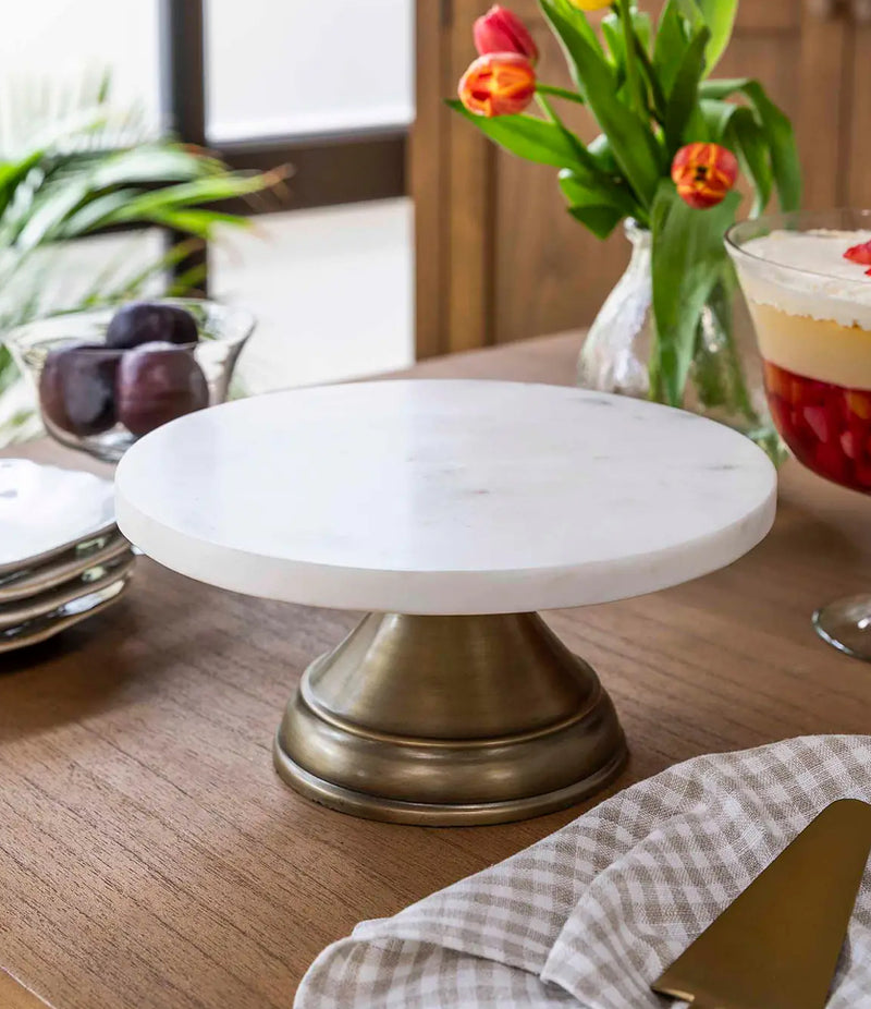 Brass and marble cake stand