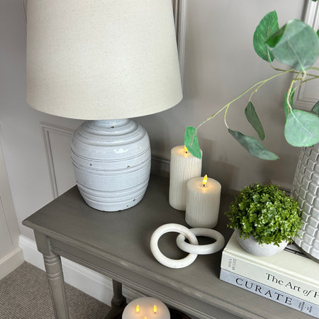 Thalia stone distressed lamp with linen shade