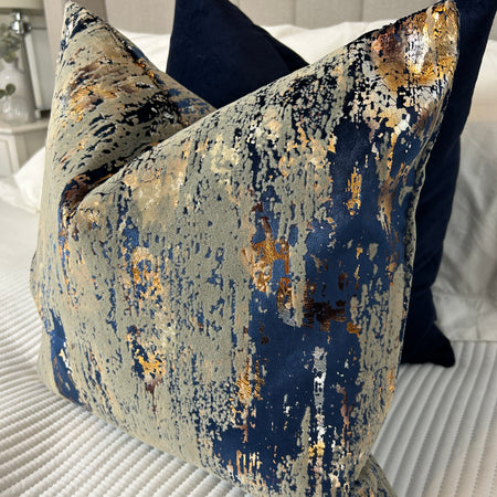 Torcello Navy bronze taupe Gold Feather luxury Cushion 43x43cm